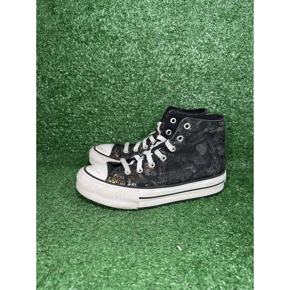 Converse Womens 5 CT All Star Lift Hi Black Floral Skate Shoes Comfort Sneakers - Picture 4 of 11